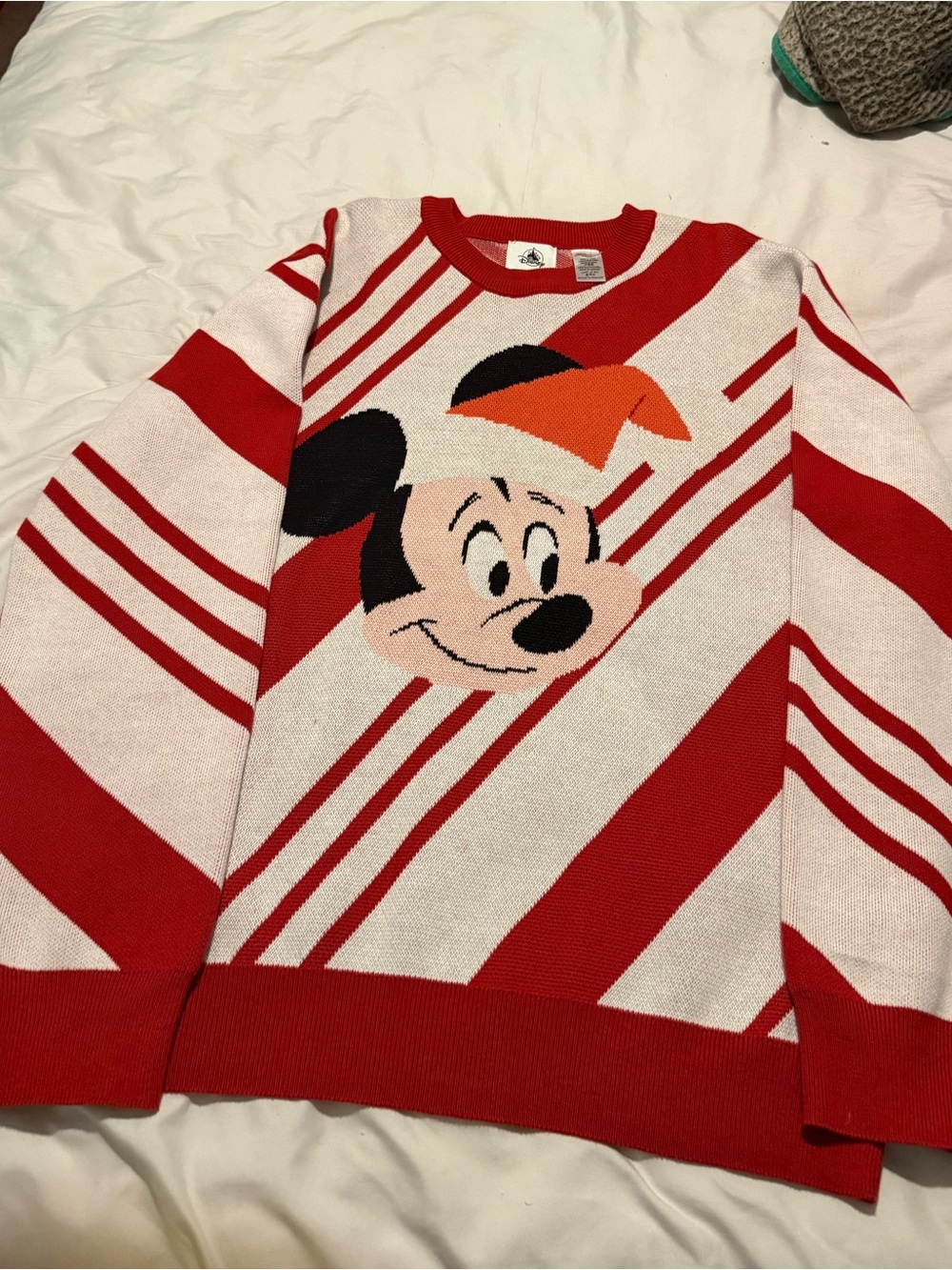 Walt Disney world Red and White Mickey Stripe Crewneck Sweater
